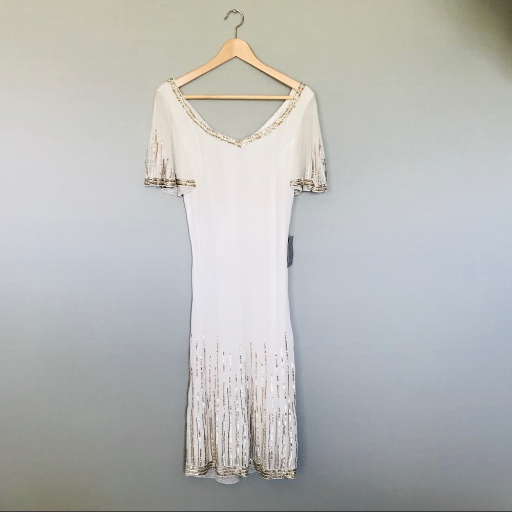 J Kara Hand Beaded & Sequin Drop waist Dress 12